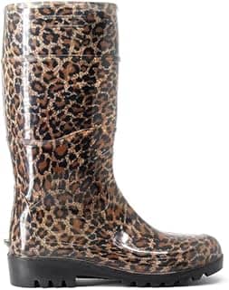 Bota Galocha Feminina Onça Marrom Cano Longo Impermeável Pvc Baspan (Onça, BR, Adulto, Numérico, 34)