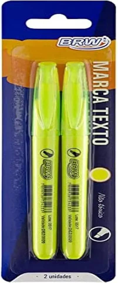 Caneta Marca Texto Fluorescente Amarelo Blister com 2 Unidades, BRW