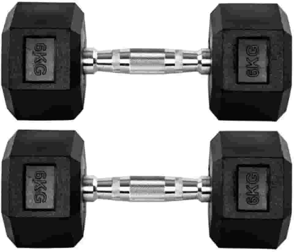 Par Halteres 6kg + 6kg Dumbbell Sextavado Emborrachado Pegada Cromada Gallant (gdb06f3b-pt)