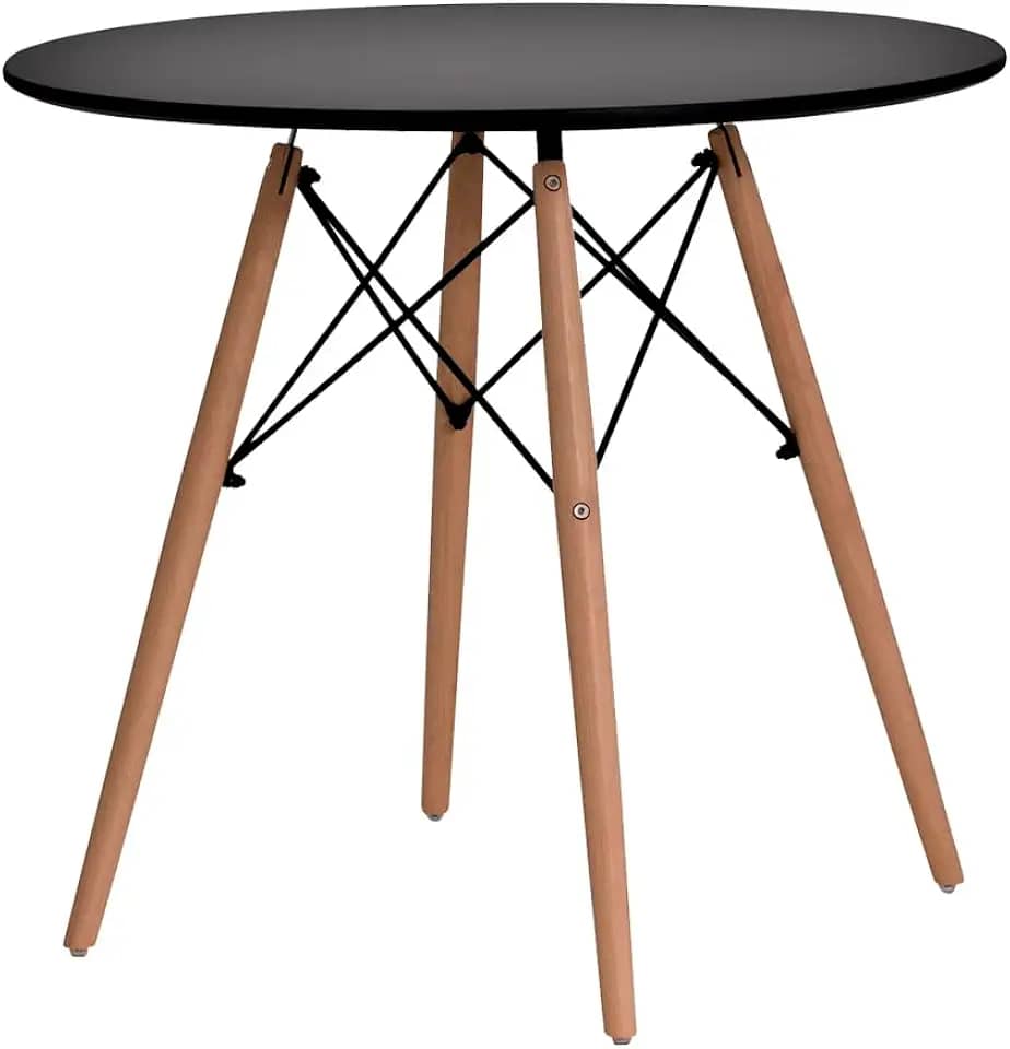 Mesa de Jantar Redonda Charles Eames Eiffel 110cm Preta, 6 Lugares, para Cozinha e Sala de Jantar, Design Moderno