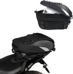 Bau bauleto alforge traseiro universal 37l preto para moto com refletivo + capa impermeável