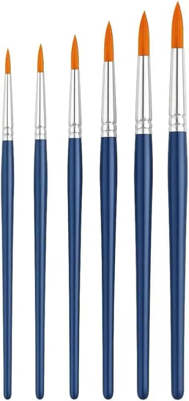 Kit com 6 Pincéis Artísticos de Ponta Fina Para Aquarela Acrílica Óleo Guache e Artesanato Uso Semi-Profissional e Escolar Detalhes e Contornos