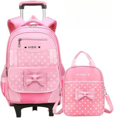 Mochila de Rodinhas Infantil Feminina Borboletas para Meninas da Escola Primária com Alças Duplas (Rosa)