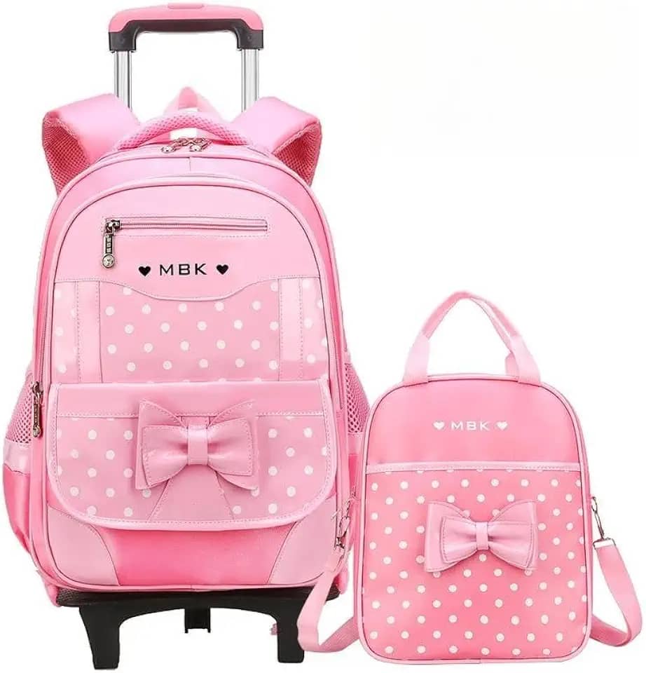 Mochila de Rodinhas Infantil Feminina Borboletas para Meninas da Escola Primária com Alças Duplas (Rosa)