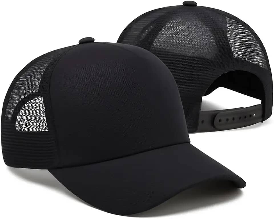 Boné de Telinha Trucker Unissex Aba Curva Liso Casual De Tela Preto