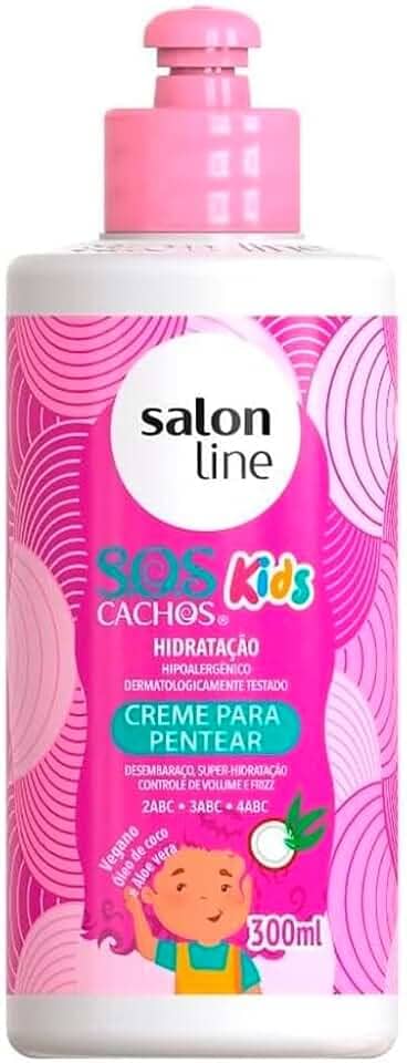 Salon Line, Creme de Pentear Infantil, SOS Cachos Kids, Ação Desembaraçadora, Fios Macios e Hidratados, Vegano - Cabelos Ondulados, Cacheados e Crespos, 300 ml