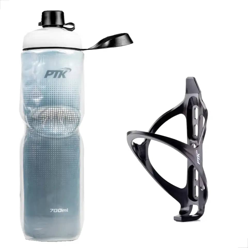 Garrafa Água Térmica Squeeze Caramanhola Preto + Suporte Bike