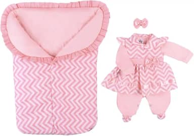 Saída de Maternidade Menina Elegance Salmão com Porta Bebê Saco de Dormir