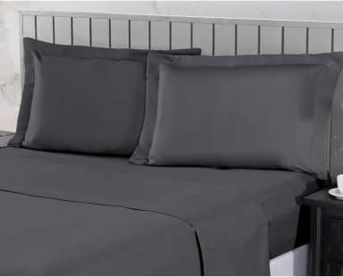 Jogo de Cama 400 Fios Percal Com Lençol de Cima e Aba Americana, Antiácaro, Anti-pilling com Toque Macio Elástico Hotel (Chumbo,Queen)