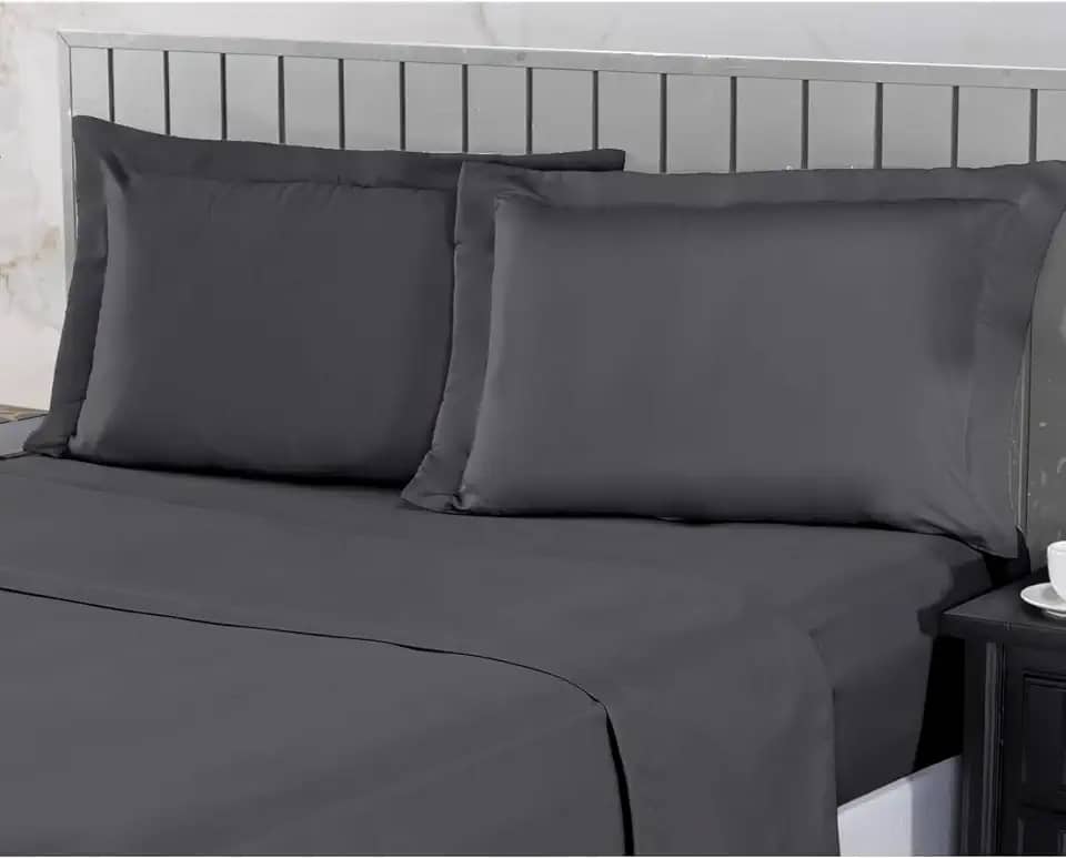 Jogo de Cama 400 Fios Percal Com Lençol de Cima e Aba Americana, Antiácaro, Anti-pilling com Toque Macio Elástico Hotel (Chumbo,Queen)