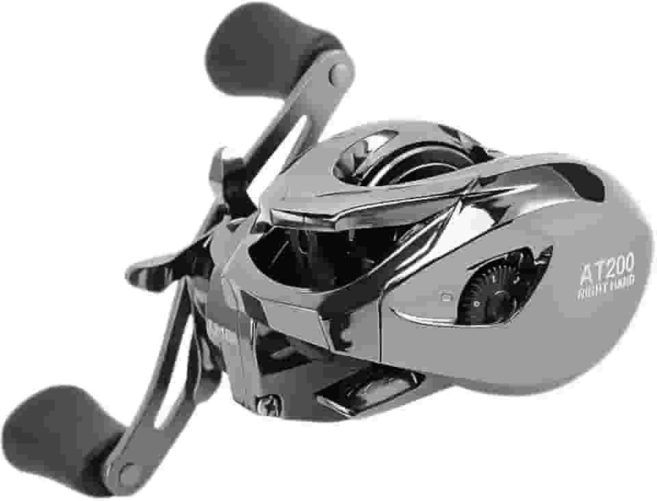 Carretilha de Pesca AT200 para Destros, Design Ergonômico, Cinza e Preto