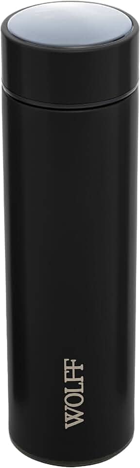 WOLFF - Garrafa Térmica de Aço Inox com Termômetro em Led 500ml Preto - Conserva Bebidas Quentes e Frias