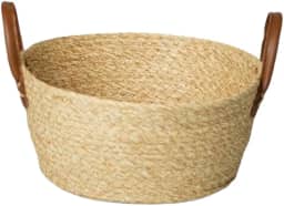 Cesta Mocca em Palha Trançada da Paramount: Cesta Organizadora Multiuso em Fibra Natural, 24x11 cm, Estilo Rústico e Artesanal