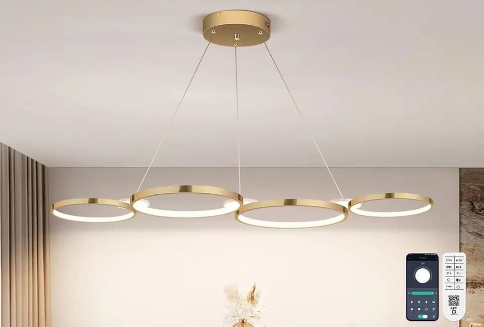 110-240V, Lustre Sala de Jantar, Lustre Sala, APP Ou Controle Remoto Disponível, Ajustável de 0 a 100 Níveis, Liga de Alumínio
