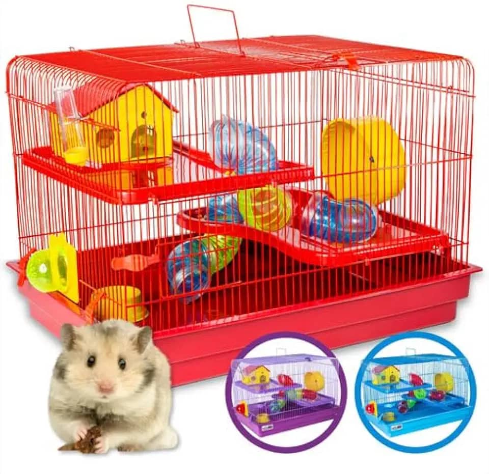 Gaiola Hamster Grande 2 Andares Gigante Completa Com Tubo Labirinto (Vermelho)