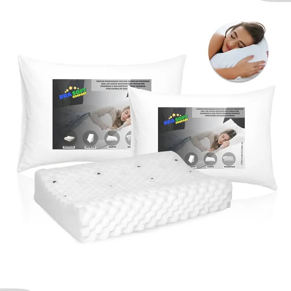 Travesseiro Cervical Magnetico Ortopedico Pillow Anti Ronco Cor Branco