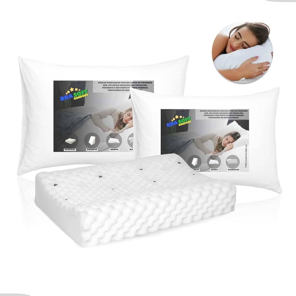 Travesseiro Cervical Magnetico Ortopedico Pillow Anti Ronco Cor Branco