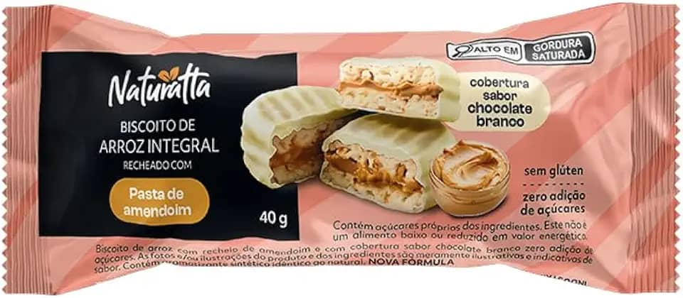 Biscoito Arroz Amendoim Coberto Branco Zero Açúcar Naturatta 40G
