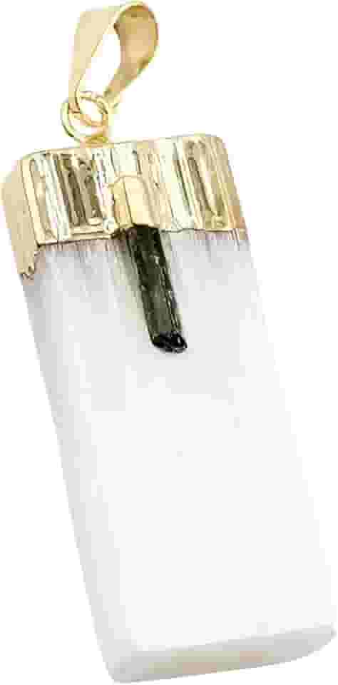 Pingente Bastão Selenita Pedra Bruta Limpeza Energetica Cura Dourado