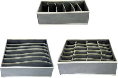 Kit 3 Organizadores de Gaveta Colmeia – 24, 7 e 6 Divisórias – Ideal para Roupas Íntimas, Cuecas, Meias e Biquínis – Práticos, Compactos e Perfeitos para Gavetas e Guarda-Roupas (cinza)