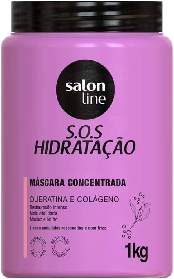 Salon Line, Máscara Capilar, SOS Hidratação, Concentrada, Queratina e Colágeno - Cabelos Lisos, Ondulados, Cacheados e Crespos, 1 Kg