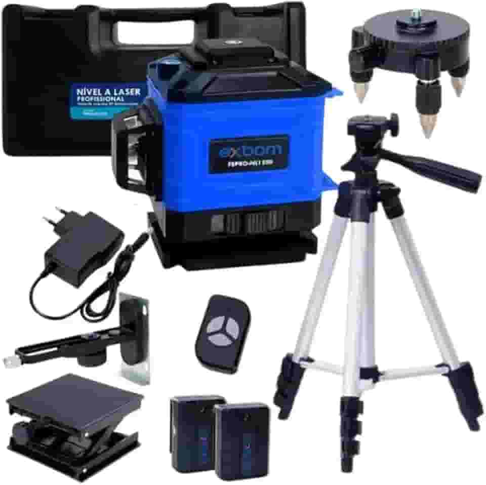 Nível Laser 12 Linhas com Tripé, Maleta, Controle Remoto e 2 Baterias, Exbom