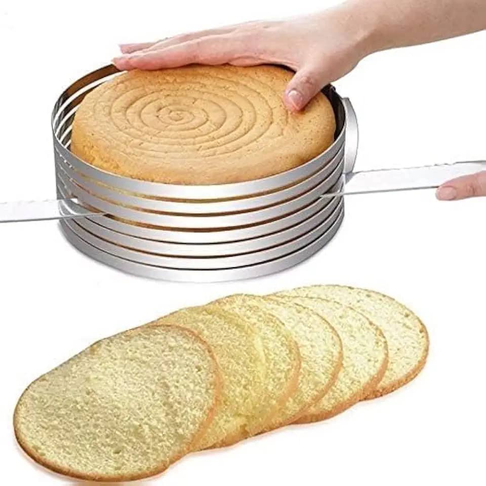 Conjunto Forma Anel Aro Cortador Fatiador Tamanho Regulável Corte 7 Camadas Bolo Confeiteiro 23-30 cm