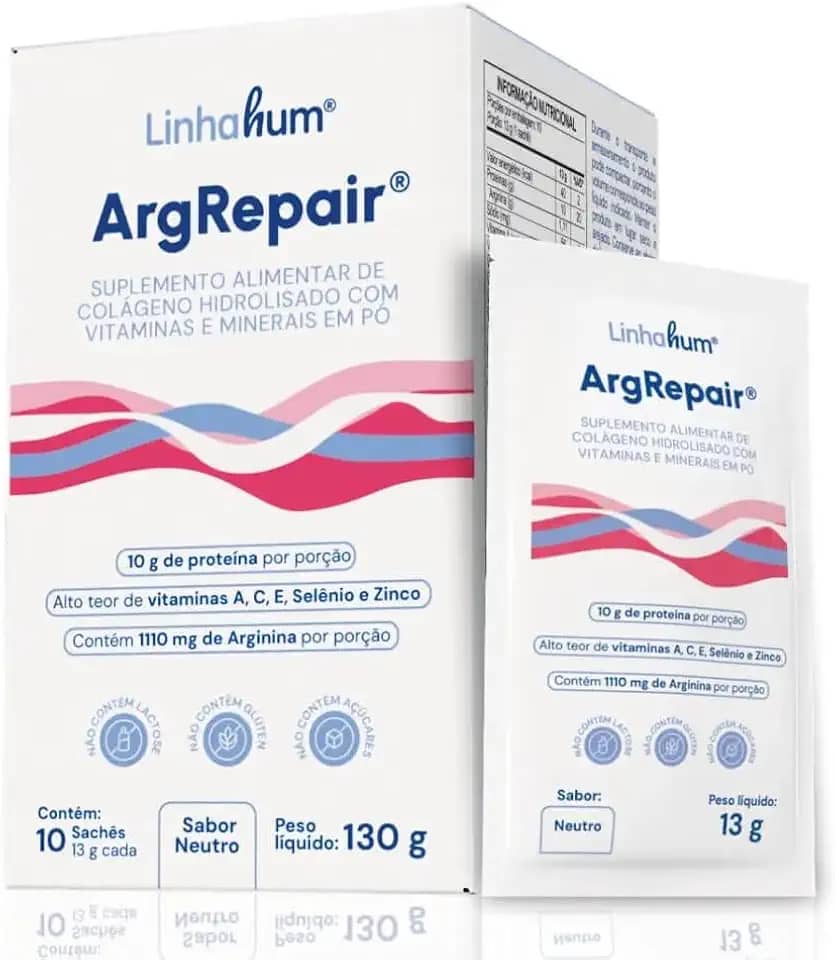 Linhahum | ArgRepair | Suplemento Alimentar de Colágeno Hidrolizado com Vitaminas e Minerais em Pó | Caixa com 10 sachês | Sabor Neutro