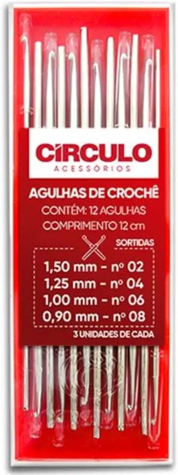 Kit Agulhas Crochê Aço inoxidável 12 Agulhas Sortidas 0.90mm à 1.5mm
