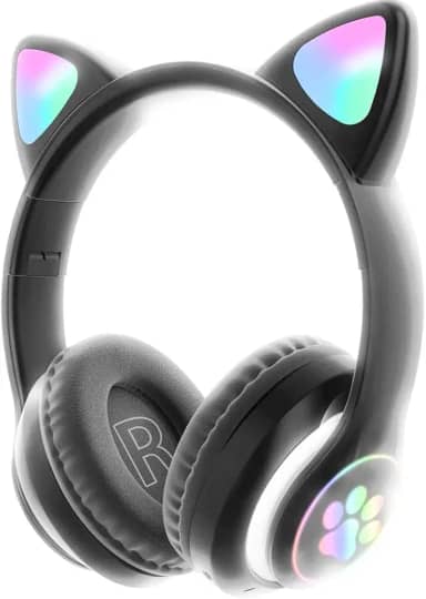 FEDBNET Fone de Ouvido Orelha de Gato com Iluminação LED, Headset Bluetooth 5.0 para Jogos/Músicas Estéreo, Fone Sem Fio de Gatinho com Microfone Embutido para Meninas