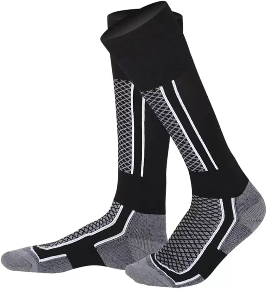 Meias de Esqui Masculinas 3 Pares Meias Térmicas de Inverno para Esportes, Caminhadas e Montanhismo, Térmicas para Neve e Esqui, Botas Longas, Preto, Tamanho 35-45, 3 Pares