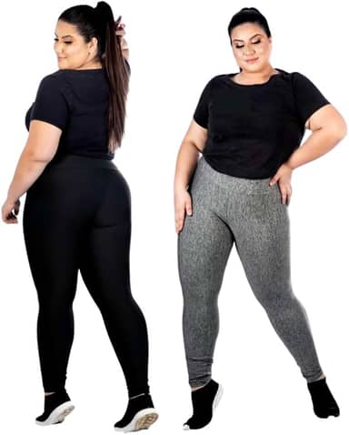 2 Calça Legging Feminina, Plus Size G1 G2 G3, Alta e Transparência ZERO
