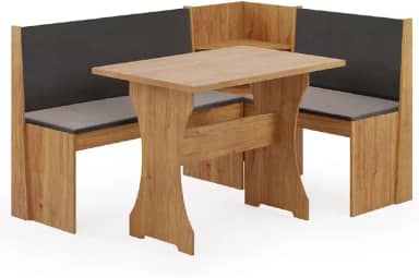 Conjunto Sala de Jantar Mesa com Canto Alemão Arnis Madeirado/Cinza Veludo