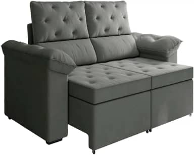 Sofá Retrátil 2 Lugares Inglaterra Suede Cinza Selmer