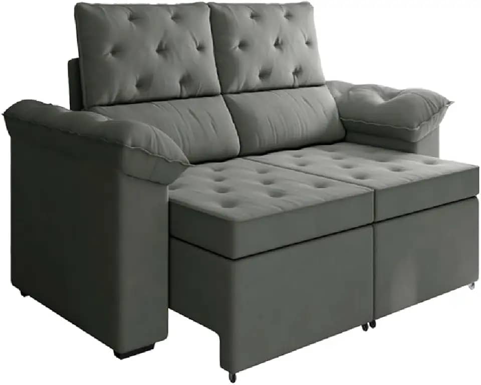 Sofá Retrátil 2 Lugares Inglaterra Suede Cinza Selmer
