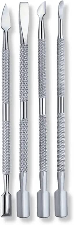 Kit 4 Espátulas Ponta Dupla Aço Inox Cutícula Podóloga Unhas