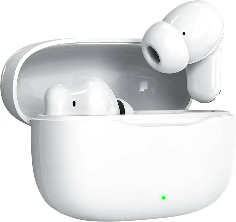 Fone De Ouvido Bluetooth Sem Fio 5.3 Compatível iPhone Android, Modo de Fone Ouvido único e Dois Com Microfone, 360 Estéreo Graves Potentes Para Trabalho Academia Corrida Music Jogo e Game, New Branco