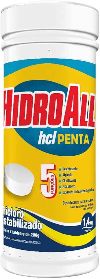 HidroAll Cloro para piscinas hcl Penta tubo 1,4kg com 7 pastilhas - Refil Flutuador