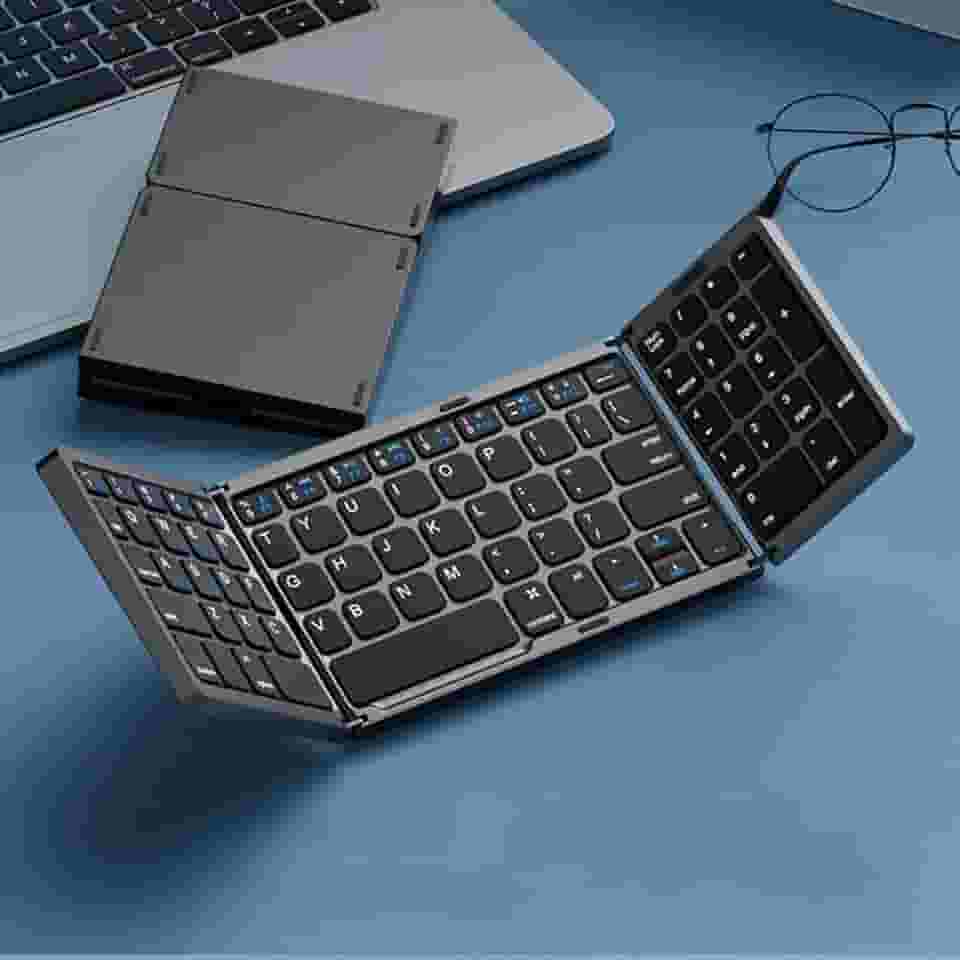 Teclado dobrável, touchpad/teclado numérico integrado, Bluetooth triplo dobrável, adequado para tablets iPad, MAC/Win/Android (preto, modelo de teclado único)