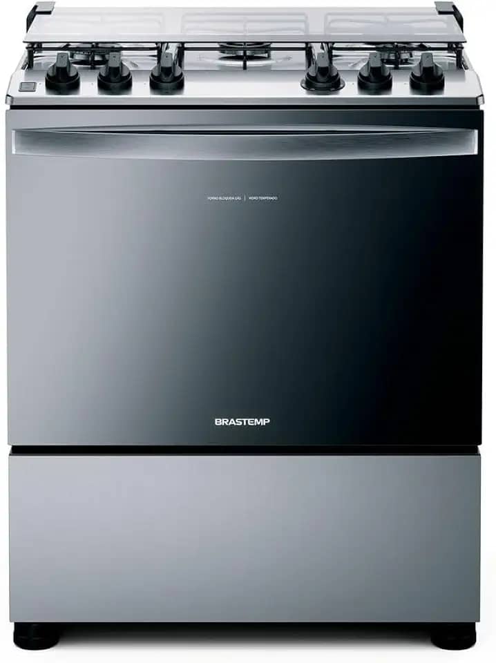 Fogão Brastemp 5 Bocas Cor Inox Com Botões Removíveis E Exclusivo Aro Protetor - BFS5NCR BIVOLT