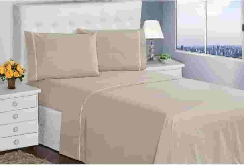 Jogo de Cama Casal Queen King Lençol Fronhas 400 Fios 4 Peças Ponto Palito Casa Dona (King, Capuccino)