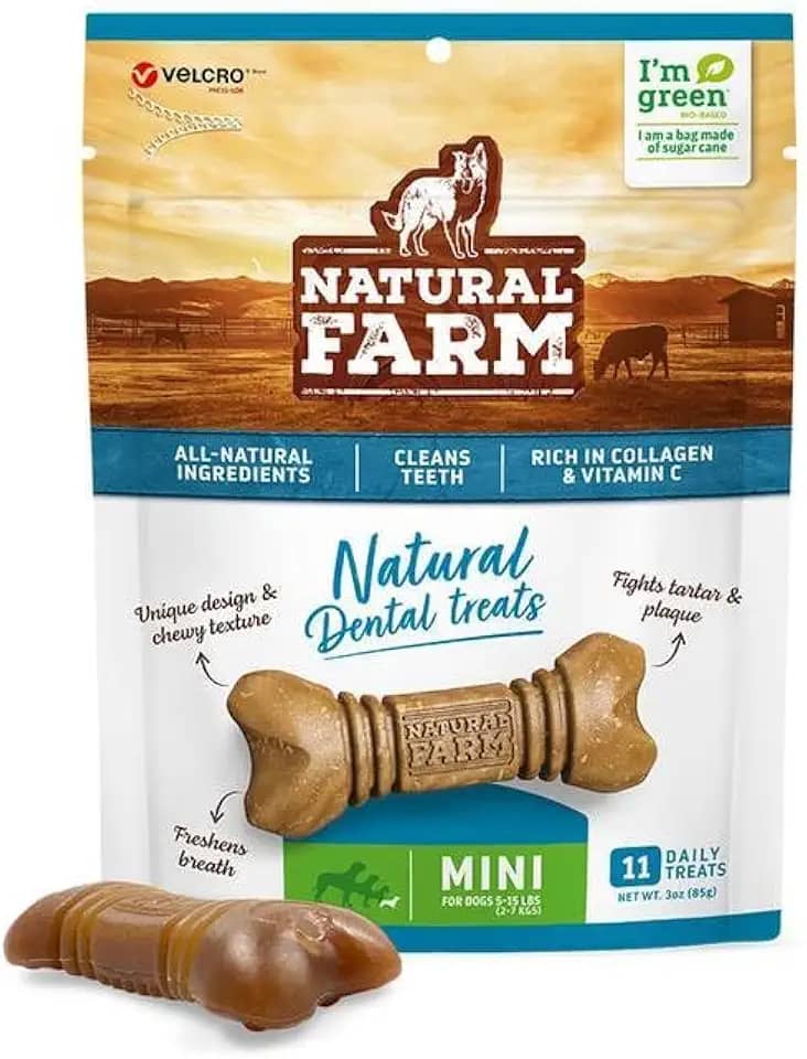 Natural Farm Petiscos Dentais para Cães, Receita de Osso de Carne e Porco, Ingredientes Naturais, Não-Transgênicos, Rico em Proteína Bruta, Cálcio e Vitamina D3