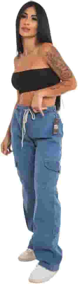 Calças Larga Cargo Bolso Lateral Moda Feminina Street Sk8