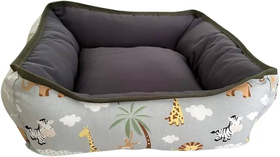 Cama PET dupla face com zíper para fácil remoção da espuma e lavagem (Médio, Safari e cinza)