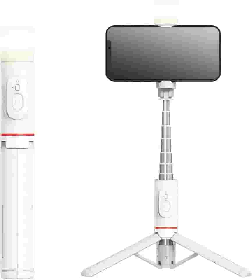 H'MASTON Bastão Pau de Selfie Tripé para Celular com iluminação Bluetooth Controle Remoto Portátil Retrátil para iOS e Android (BRANCO)