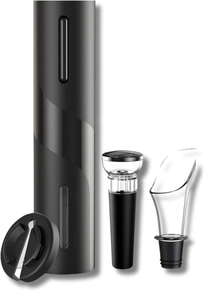 Kit Abridor de Vinho Elétrico Recarregável USB, com Cortador de Papel Alumínio, Derramador de Vinho e Rolha à Vácuo, Saca-rolhas Automático, Ótima Opção de Presente, Qualidade Premium