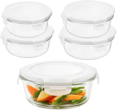 Kit com 2 Potes Herméticos de Vidro Redondo 577ml e 380ml Tampa com Trava