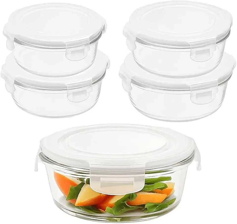 Kit com 2 Potes Herméticos de Vidro Redondo 577ml e 380ml Tampa com Trava