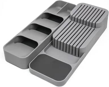 Conjunto Organizador de Talheres e Facas com Divisórias Nichos Separador Porta Talheres Bandeja Organizadora de Gaveta Economiza Espaço Suporte de Cozinha