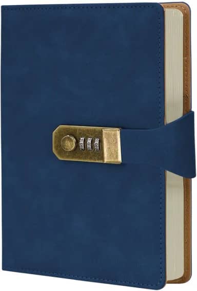 LUMAI Caderno Diário com Cadeado e Senha A5 288 Páginas Capa Couro Sintético Pautado Agenda Privado Feminino Masculino Anotações Escola Trabalho Viagem Segredo Pensamentos (Azul)